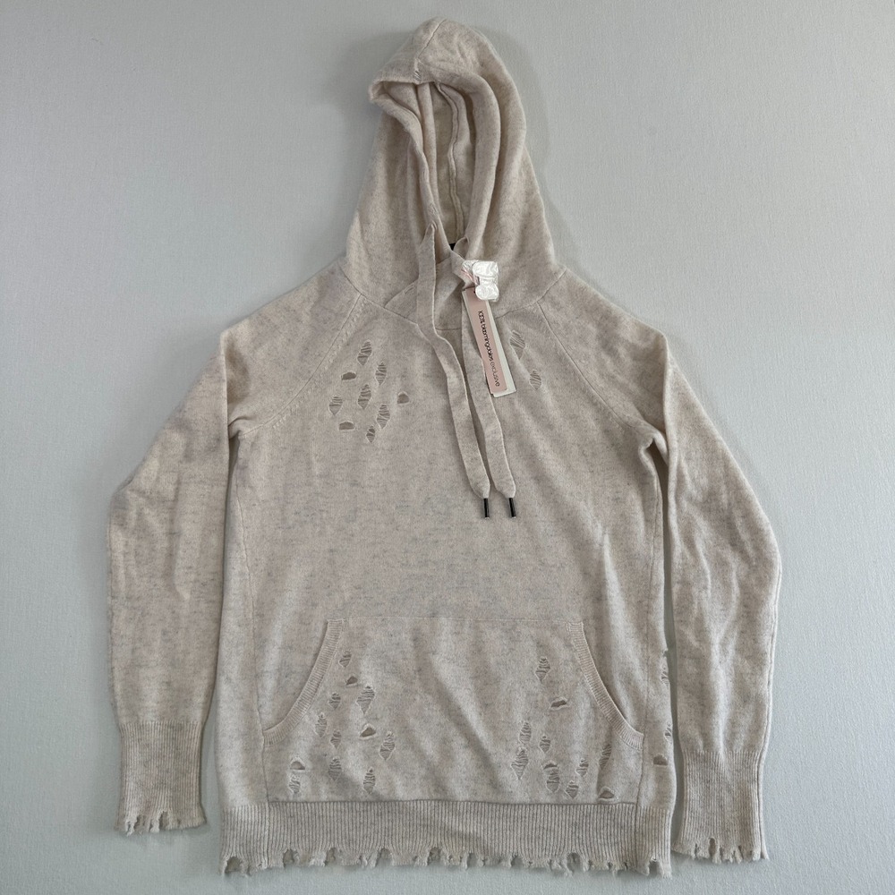 Aqua Cashmere Womens Distressed Hooded Sweater Size Small Ash Long Sleeve Soft